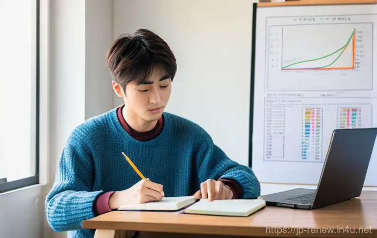 신재생에너지발전설비 필기시험 기출문제 분석 - **Prompt:** A focused Japanese university student in their mid-20s, wearing a comfortable sweater, d...