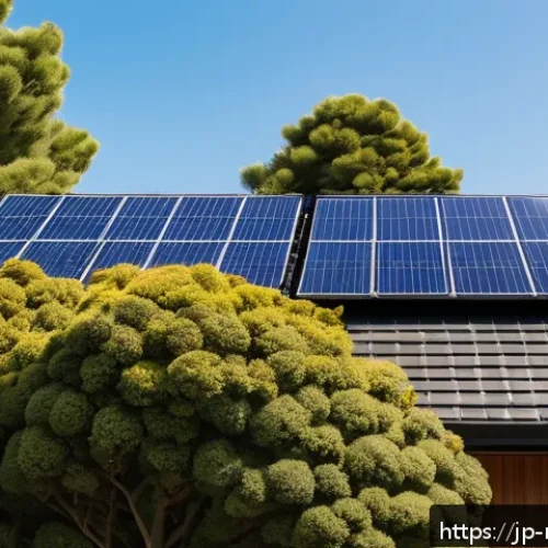 신재생에너지발전설비 공부자료 추천 - A modern Japanese suburban house with a sleek rooftop solar panel system installed under a bright bl...