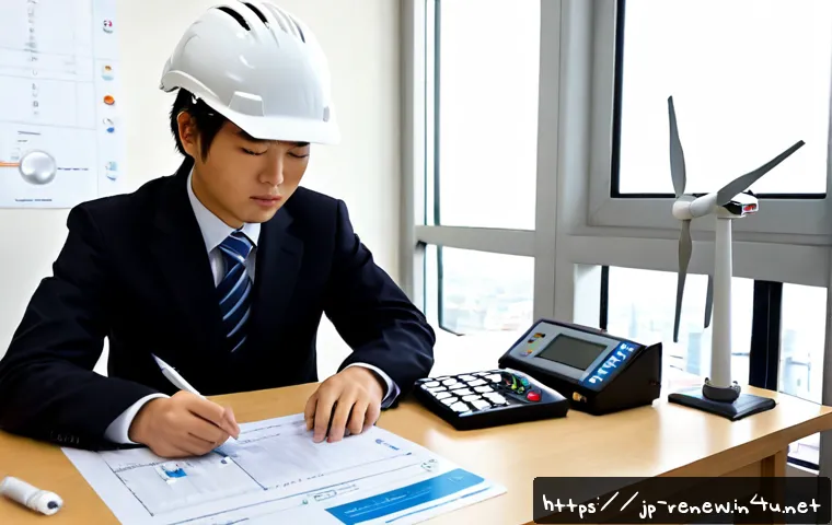 신재생에너지발전설비 최신 시험 출제 경향 - Photorealistic Japanese engineering student preparing for a renewable energy power systems certifica...